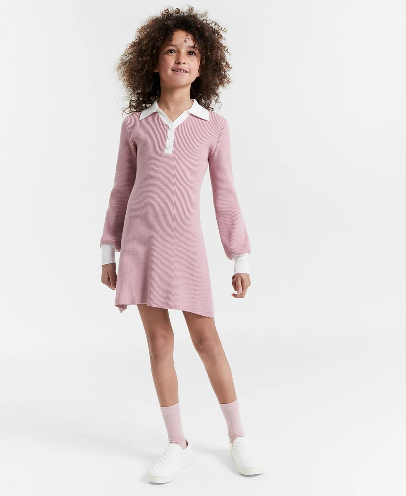 Rare Editions Big Girls Collard Fit & Flare Sweater Dress