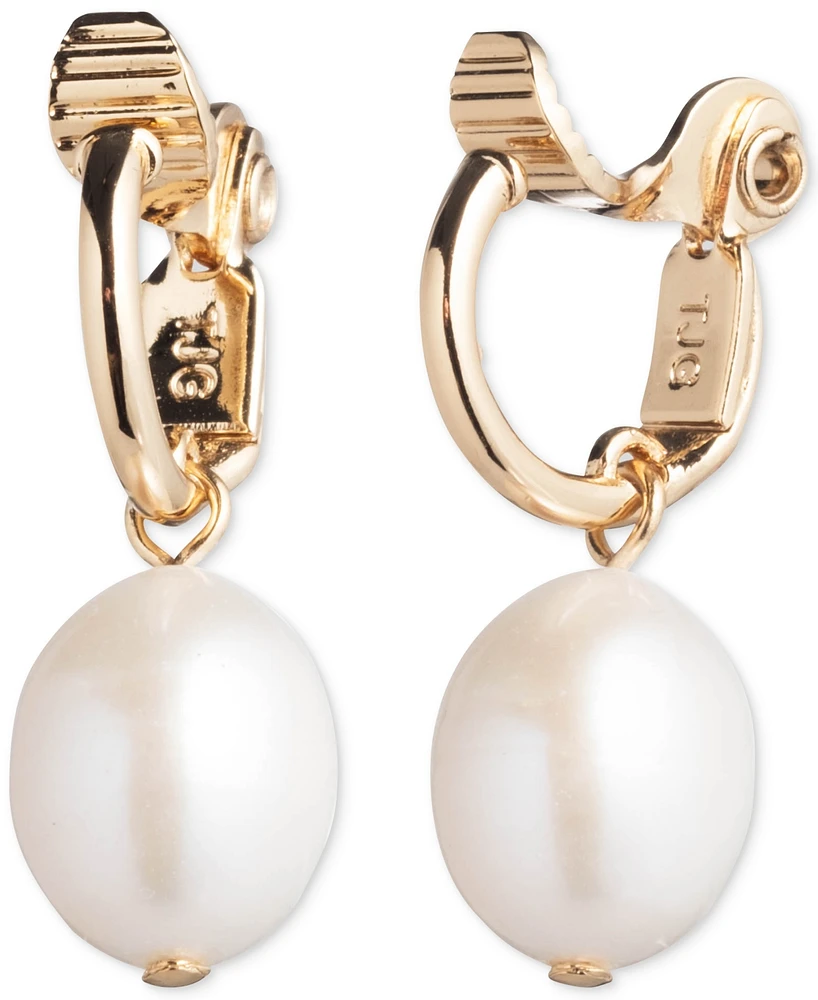 Lauren Ralph Lauren Gold-Tone White Freshwater Pearl (12mm) Drop Clip On Earrings