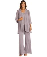 R & M Richards Women's 3-Pc. Pleated Glittered Jacket, Tank Top Pant Set