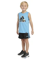 adidas Little & Toddler Boys Sleeveless Logo Tank Elastic-Waistband 3-Stripe Shorts, 2 Piece Set