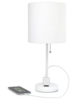 Creekwood Home Oslo 19.5" Contemporary Bedside Standard Metal Table Desk Lamp with White Drum Fabric Shade