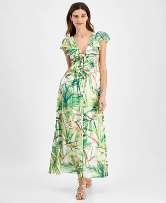 Taylor Women's Printed Flutter-Sleeve Maxi Dress