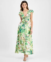 Taylor Women's Printed Flutter-Sleeve Maxi Dress