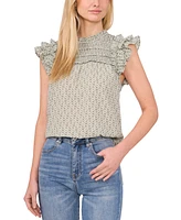 CeCe Women's Smocked Ruffle Yoke Blouse