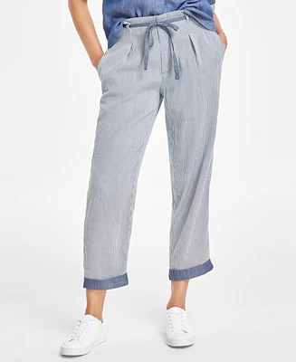 Tommy Hilfiger Women's Cotton High-Rise Tie Pants