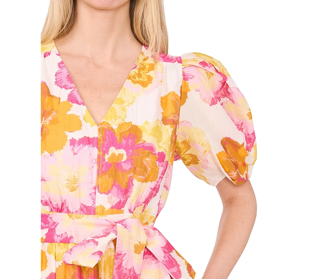 CeCe Women's Puff-Sleeve Floral Maxi Dress