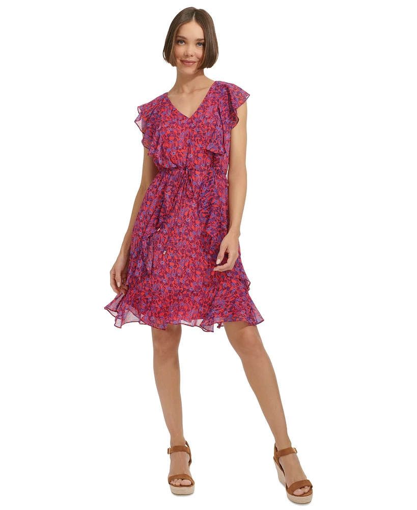 Tommy Hilfiger Petite Ruffled Chiffon Fit & Flare Dress