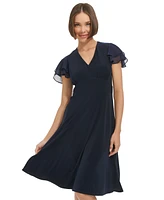 Tommy Hilfiger Petite Flutter-Sleeve Fit & Flare Dress