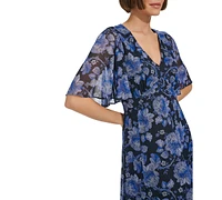 Tommy Hilfiger Women's Floral Flutter-Sleeve Maxi Dress