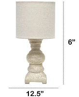 Lalia Home 12.5" Organix Rustic Farmhouse Distressed Neutral Resin Base Mini Table Desk Lamp with Beige Fabric Shade
