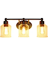 Lalia Home Studio Loft Modern Three Light Metal and Clear Seeded Glass Shade Vanity Uplight Downlight Wall Mounted Fixture
