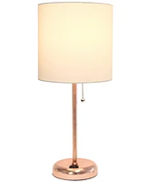 Creekwood Home Oslo 19.5" Contemporary Bedside Power Outlet Base Standard Metal Table Desk Lamp