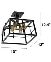 Lalia Home 12.4" Ironhouse Four Light Decorative Squared Metal Semi Flush Mount Celling Light Fixture