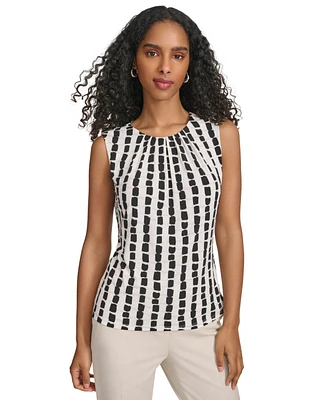 Calvin Klein Women's Pleated-Neck Abstract-Striped Top