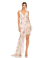 Mac Duggal Women's Ieena Floral Print Asymmetrical Ruffle Hem Dress