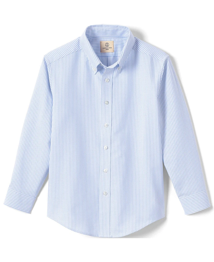 Lands' End Big Boys School Uniform Long Sleeve Stripe Oxford Dress Shirt