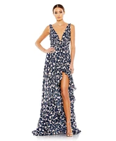 Mac Duggal Women's Floral Print Sleeveless Ruffled High Low Gown