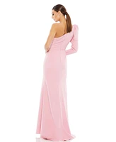 Mac Duggal Women's Ieena One Shoulder Puff Sleeve Crepe Gown