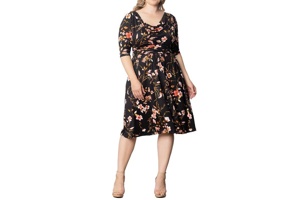 Kiyonna Plus Size Heather Cowl Neck Midi Dress