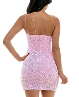 B Darlin Juniors' Sequined One-Shoulder Bungee-Strap Dress