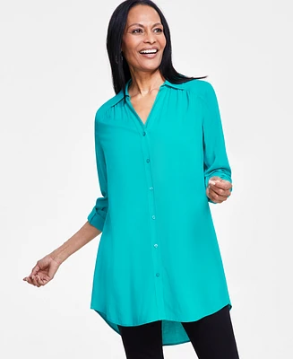 I.n.c. International Concepts Women's Roll-Tab Button-Down Long Blouse