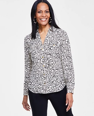 I.n.c. International Concepts Women's Printed Flap-Pocket Blouse, Created for Macy's