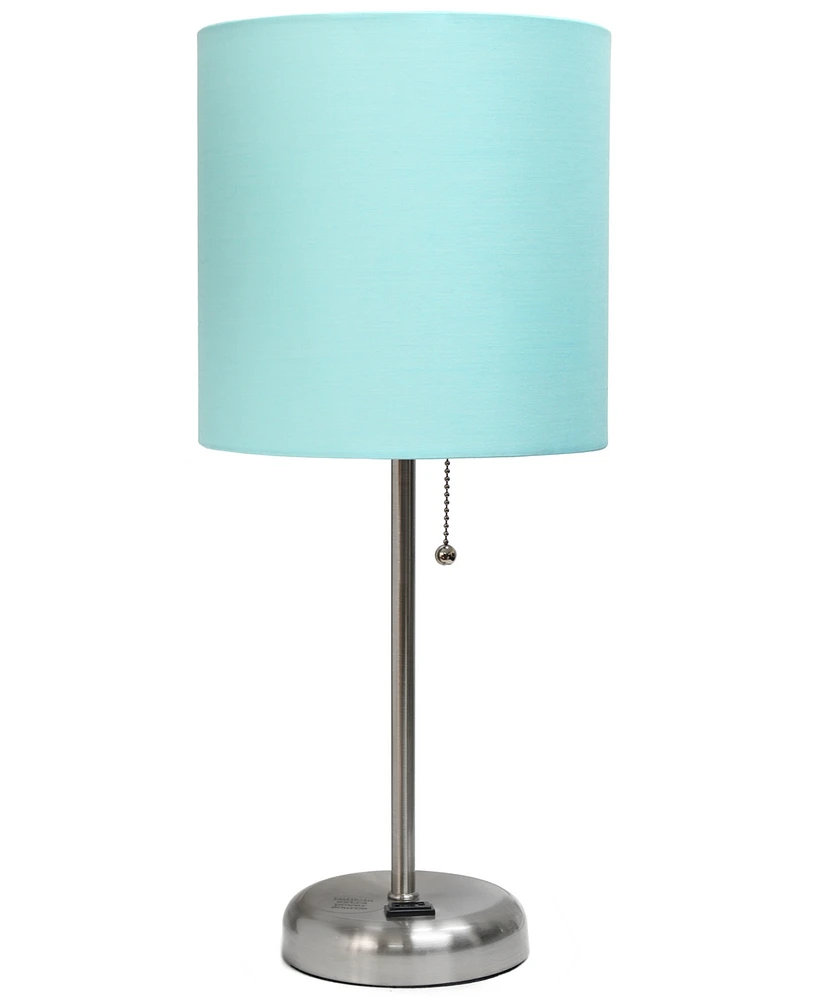 Creekwood Home Oslo 19.5" Contemporary Bedside Standard Metal Table Desk Lamp with White Drum Fabric Shade