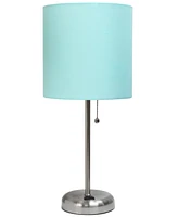 Creekwood Home Oslo 19.5" Contemporary Bedside Standard Metal Table Desk Lamp with White Drum Fabric Shade