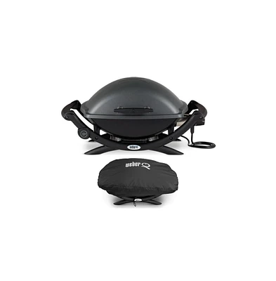 Weber Q 2400 Electric Grill (Black) with Grill Cover Bundle