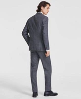 Calvin Klein Mens Slim Fit Gray Plaid Wool Blend Double Breasted Suit Separates