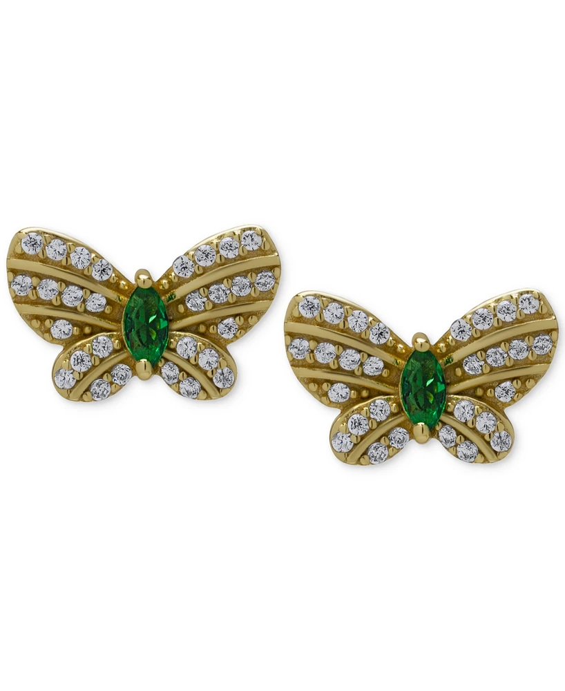 Green Quartz (1/5 ct. t.w.) & Lab Grown White Sapphire (1/2 ct. t.w.) Butterfly Stud Earrings in 14k Gold-Plated Sterling Silver