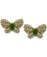 Green Quartz (1/5 ct. t.w.) & Lab Grown White Sapphire (1/2 ct. t.w.) Butterfly Stud Earrings in 14k Gold-Plated Sterling Silver