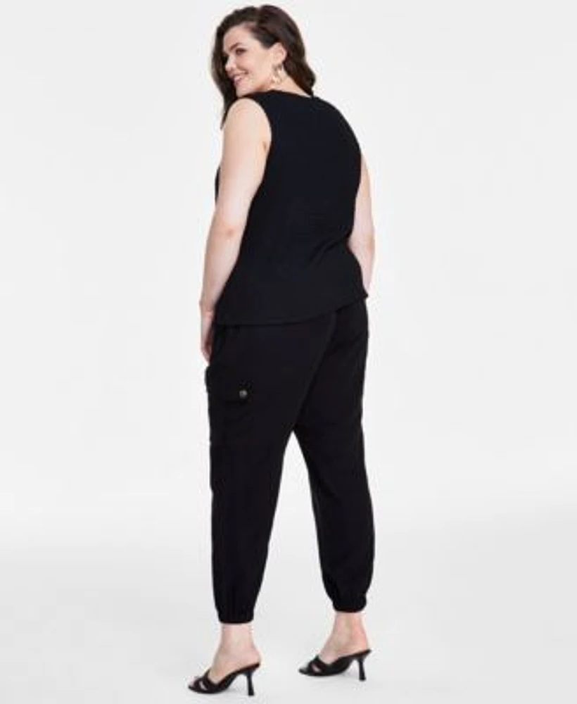 I.N.C. International Concepts Plus Size Textured O Ring Top Cargo Jogger Pants Created For Macys