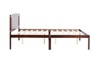Simplie Fun Full Size Bed, Wood Platform Bed Frame With Headboard For Kids, Slatted, Dark Walnut