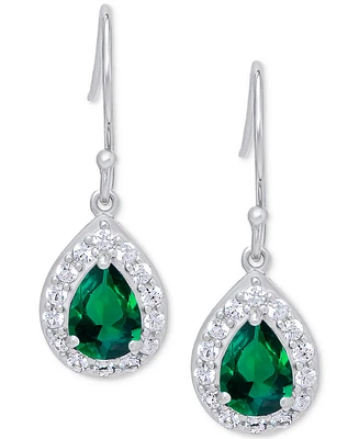 Green Quartz (1-1/3 ct. t.w.) & Lab Grown White Sapphire (1/2 ct. t.w.) Teardrop Halo Drop Earrings in Sterling Silver