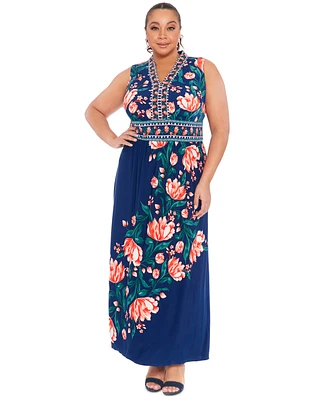 London Times Plus Floral Sleeveless Maxi Dress