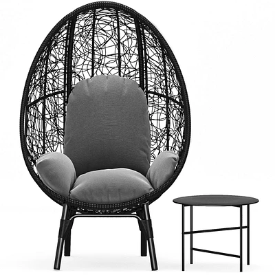 Simplie Fun Patio Pe Wicker Egg Chair Model 3 With Black Color Rattan Grey Cushion And Side Table