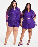 Nina Parker Trendy Plus Size Organza Oversized Shirt, Created for Macy's