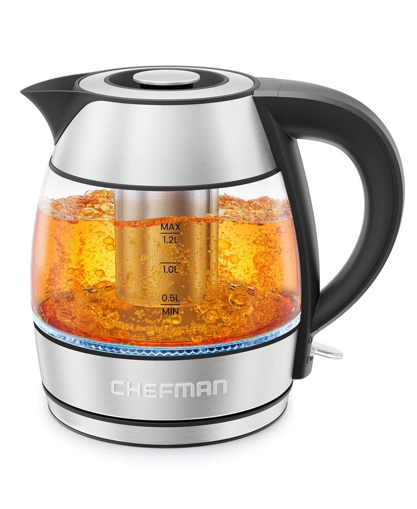 Chefman 1.2L Rapid-Boil Glass Kettle with Tea Infuser & Removable Lid