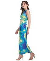Calvin Klein Women's Printed Ruched Maxi Dress