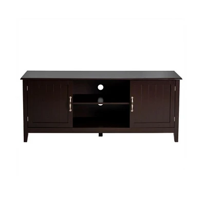 Slickblue Entertainment Wood Tv Stand for Up to 65 Inches Flat Screen with Storage Cabinets-Brown