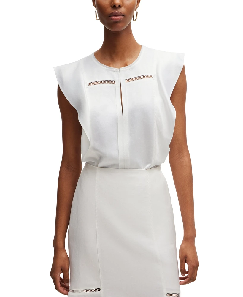 Boss by Hugo Boss Women's Flutter-Sleeve Ladder-Lace Trim Blouse