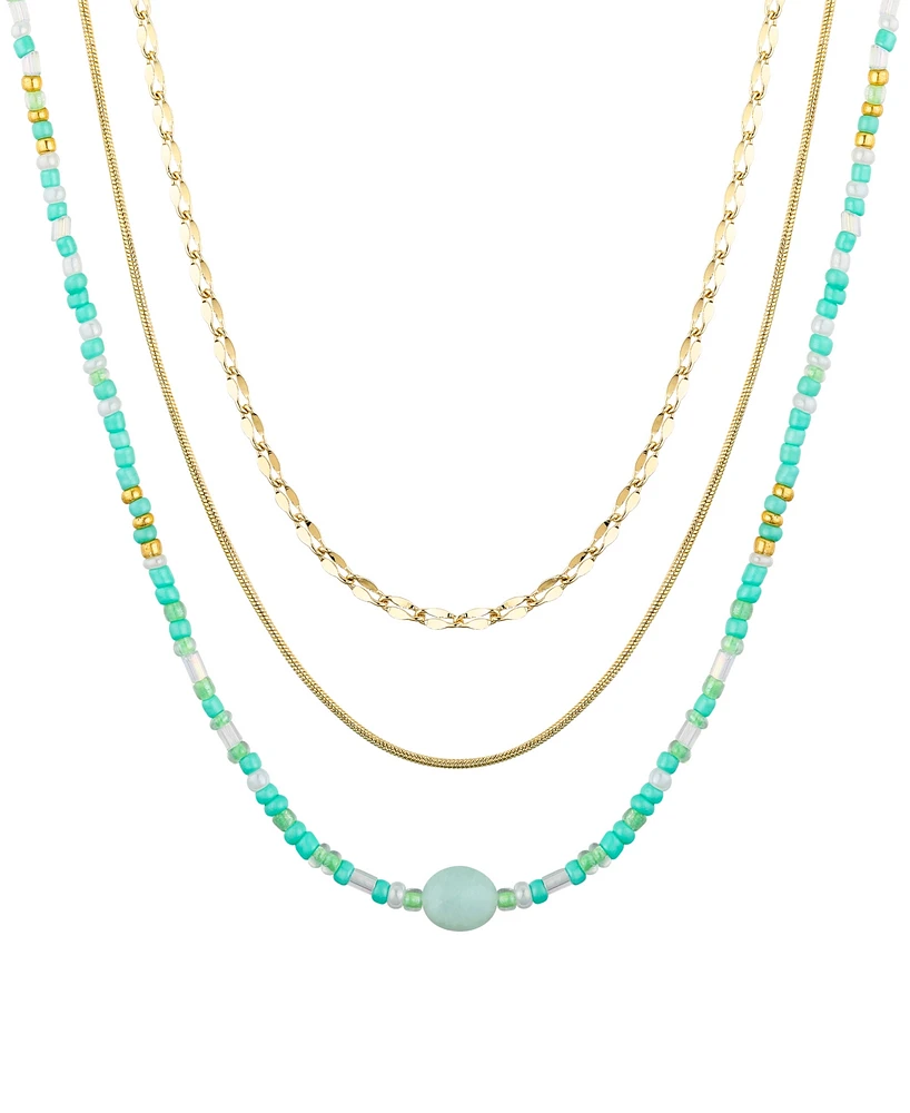 Unwritten Amazonite Beaded Snake Chain Layered 3-Piece Necklace Set