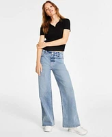 Calvin Klein Jeans Womens Ribbed Polo Shirt Wide Leg Jeans