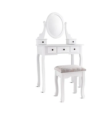 Slickblue Dressing Table Set with Oval Mirror Stool and 5 Storage Drawers