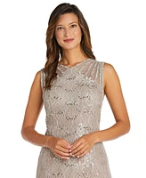 R & M Richards Women's Long Embellished Illusion-Detail Lace Gown