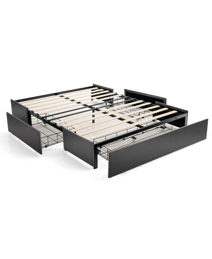 Slickblue Upholstered Platform Bed Frame with 3 Storage Drawers