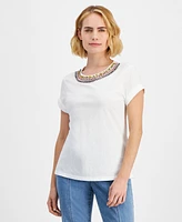 I.n.c. International Concepts Petite Cotton Rhinestone-Embellished Top, Created for Macy's