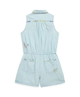 Polo Ralph Lauren Big Girls Embroidered Cotton Chambray Romper