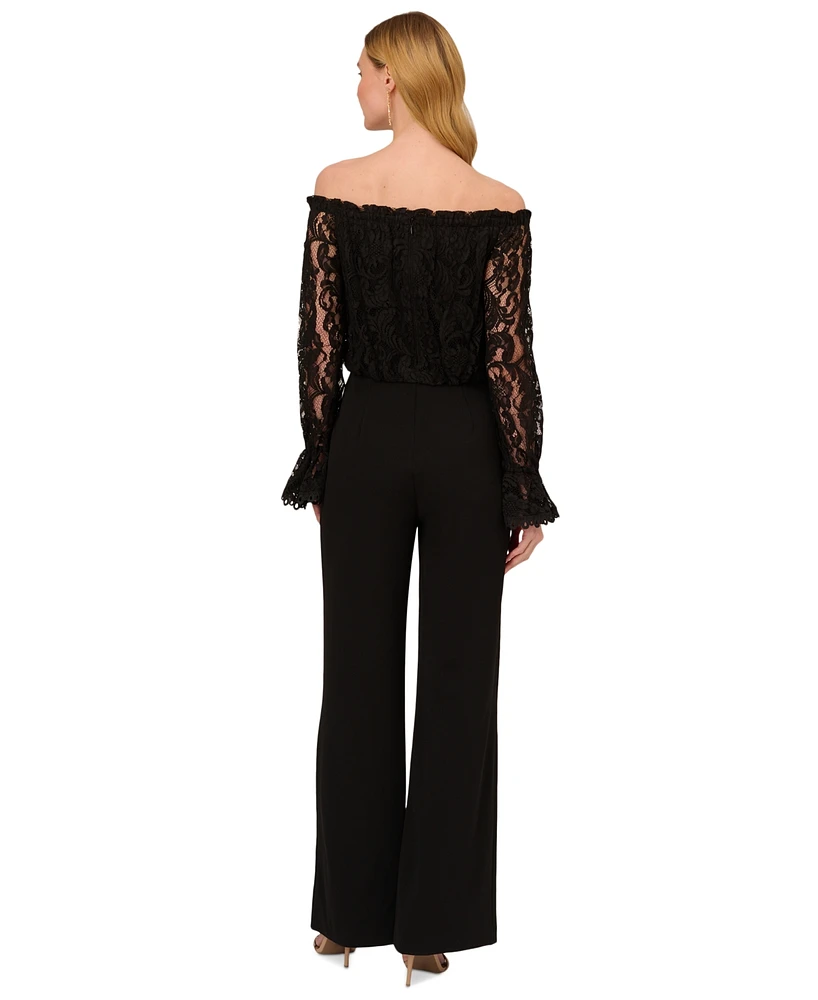 Adrianna Papell Off-The-Shoulder Lace Jumpsuit